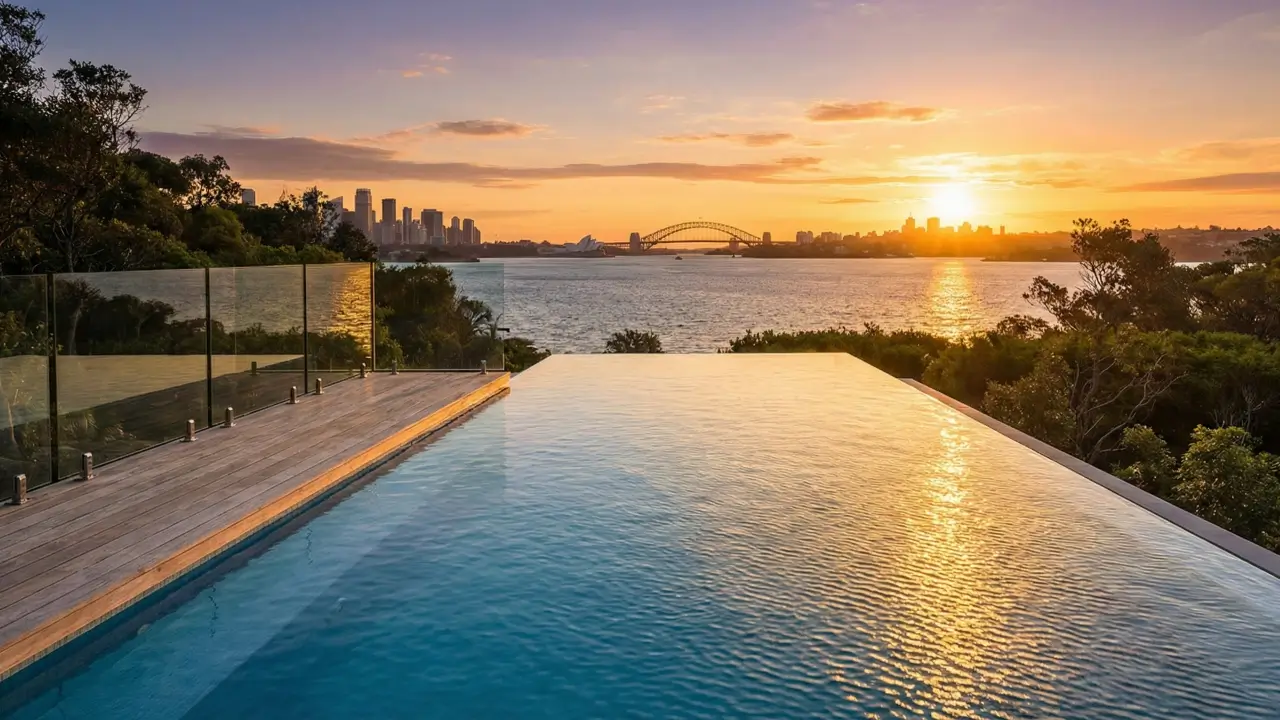 Close-up of a vanishing edge pool, showcasing the glass barrier and water overflow.
