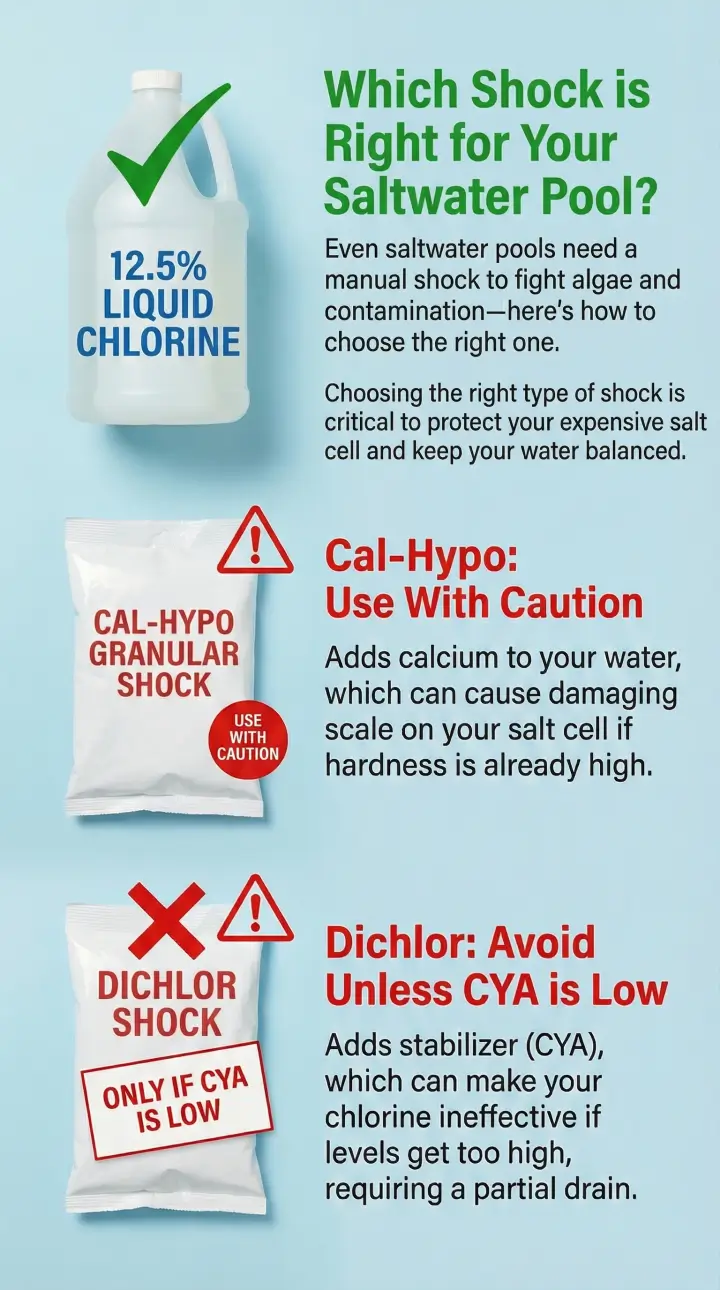 A clean, well-lit flat-lay photo on a white or light blue background showing the three recommended shock types clearly labeled
