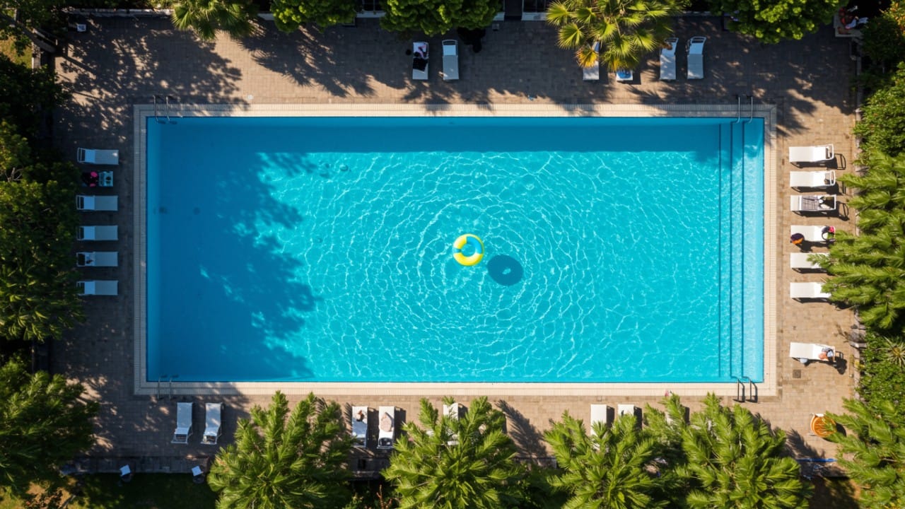 An overhead view of a perfectly clean, debris-free pool floor ready for swimming after a robotic vacuum cycle.