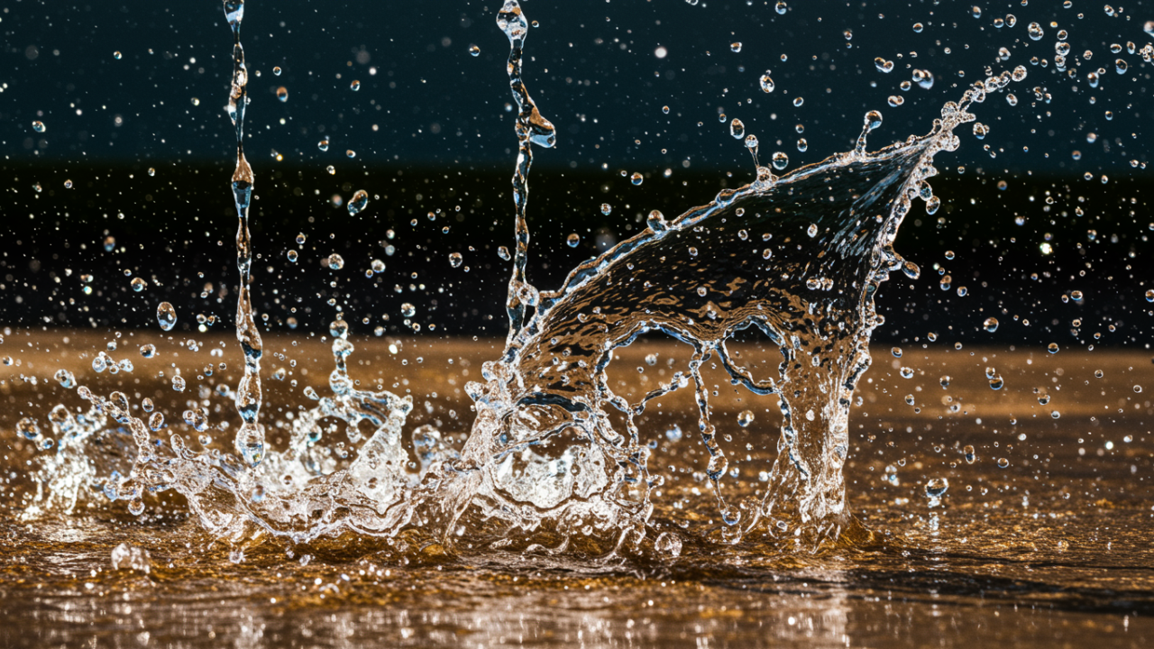 Heavy water splashing from a pool, illustrating water loss caused by keeping water levels too high.