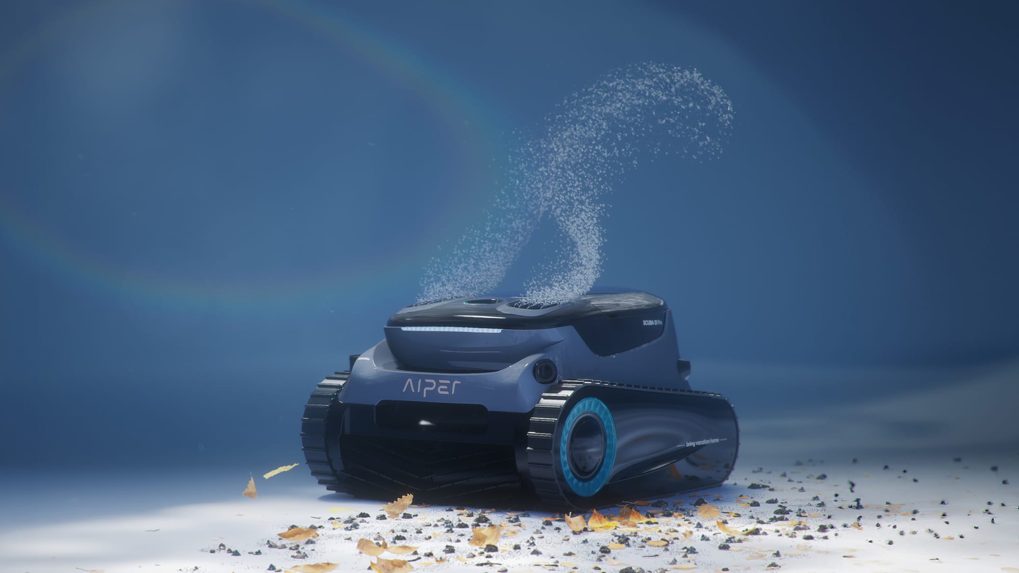 a pool robot is cleaning the debris on the pool floor