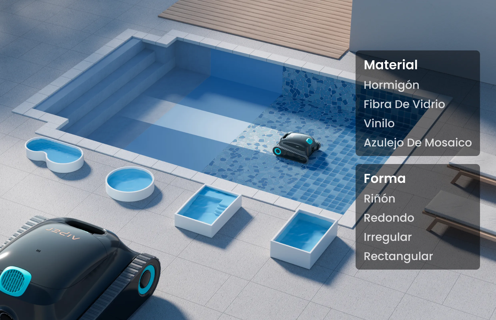 Tipos de piscina que el Scuba S1 puede limpiar