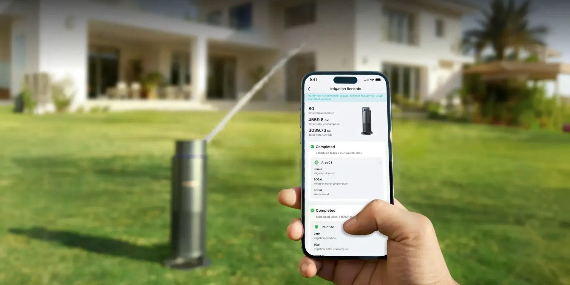 Homeowner managing garden irrigation zones using a smart phone app to ensure precise watering.