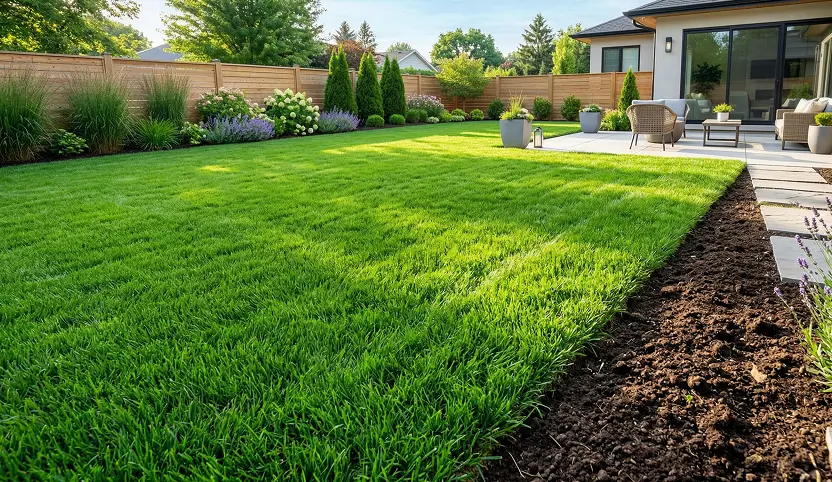  Lush healthy green lawn growing on loose, improved soil after fixing compaction without hard labor.