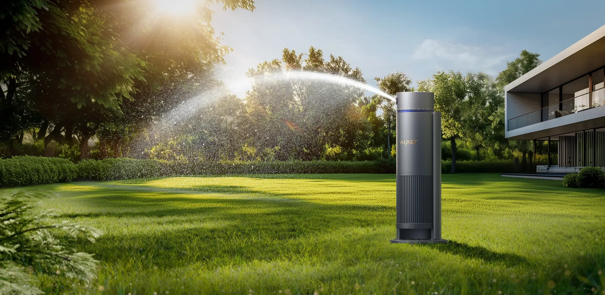A smart sprinkler accurately waters the grass while keeping the adjacent driveway and fences perfectly dry.