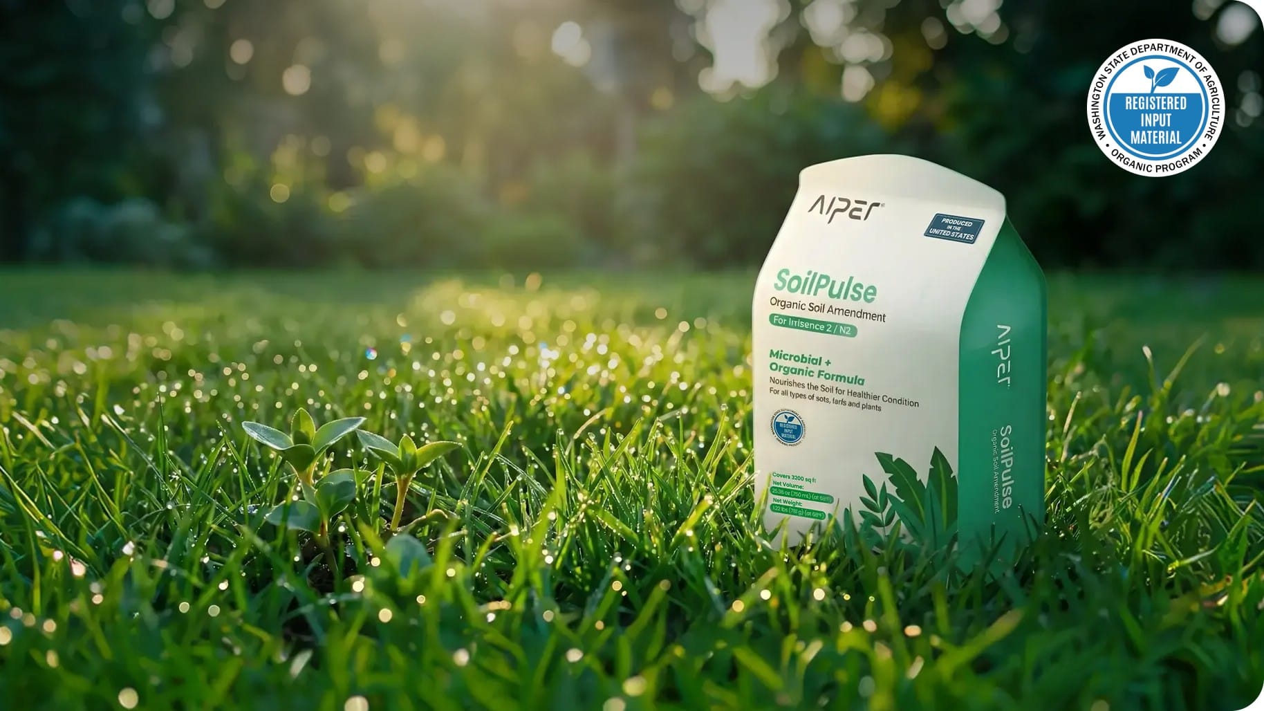 Lush green American residential lawn thriving due to increased microbial activity in the soil.