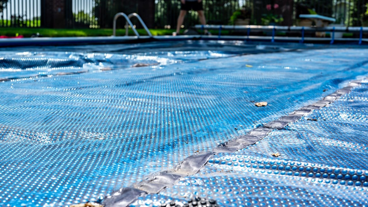 Close-up of a solar pool cover bubble layer designed to retain heat in swimming pools