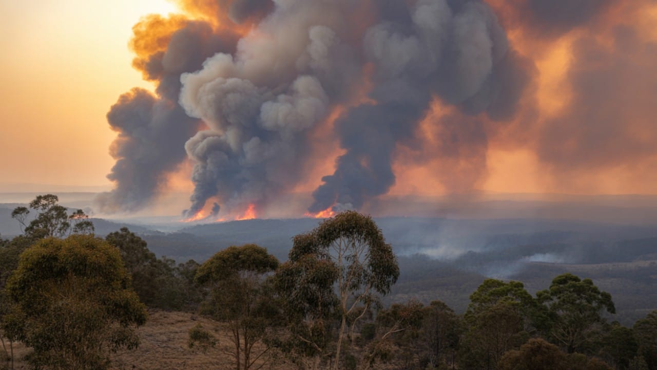 Far view of Australia bushfire.