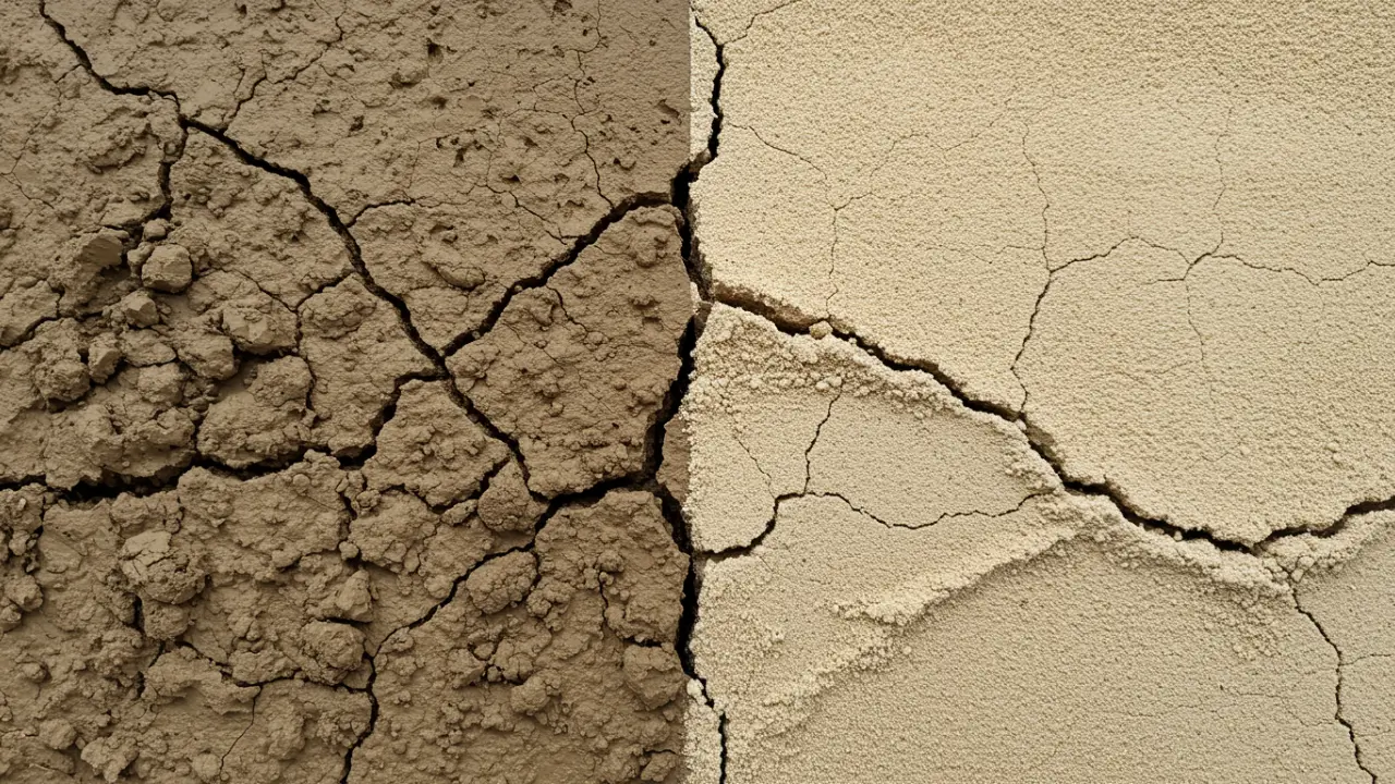 Two garden trowels digging into dense clay soil and loose sandy soil side by side.