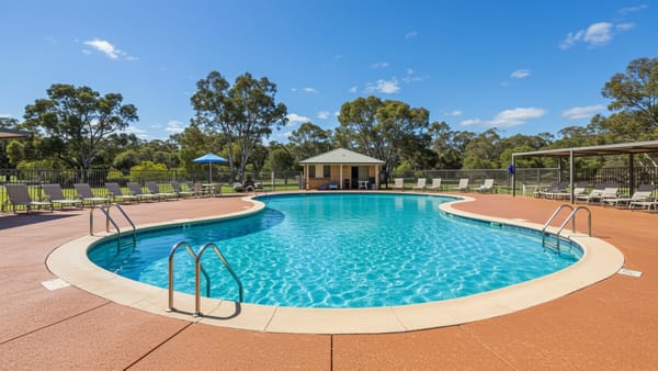 A beautiful, sparkling clean Australian pool on a sunny day.
