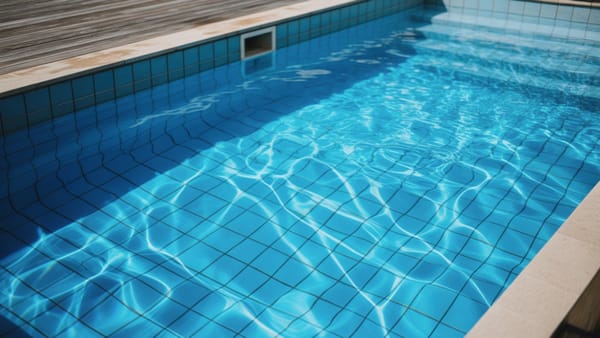 Sparkling blue swimming pool with clean waterline on a sunny day